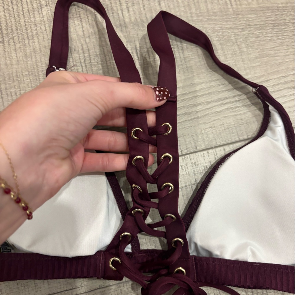 PINK Victoria's Secret Deep Burgundy Bikini Top XS - Picture 2 of 3